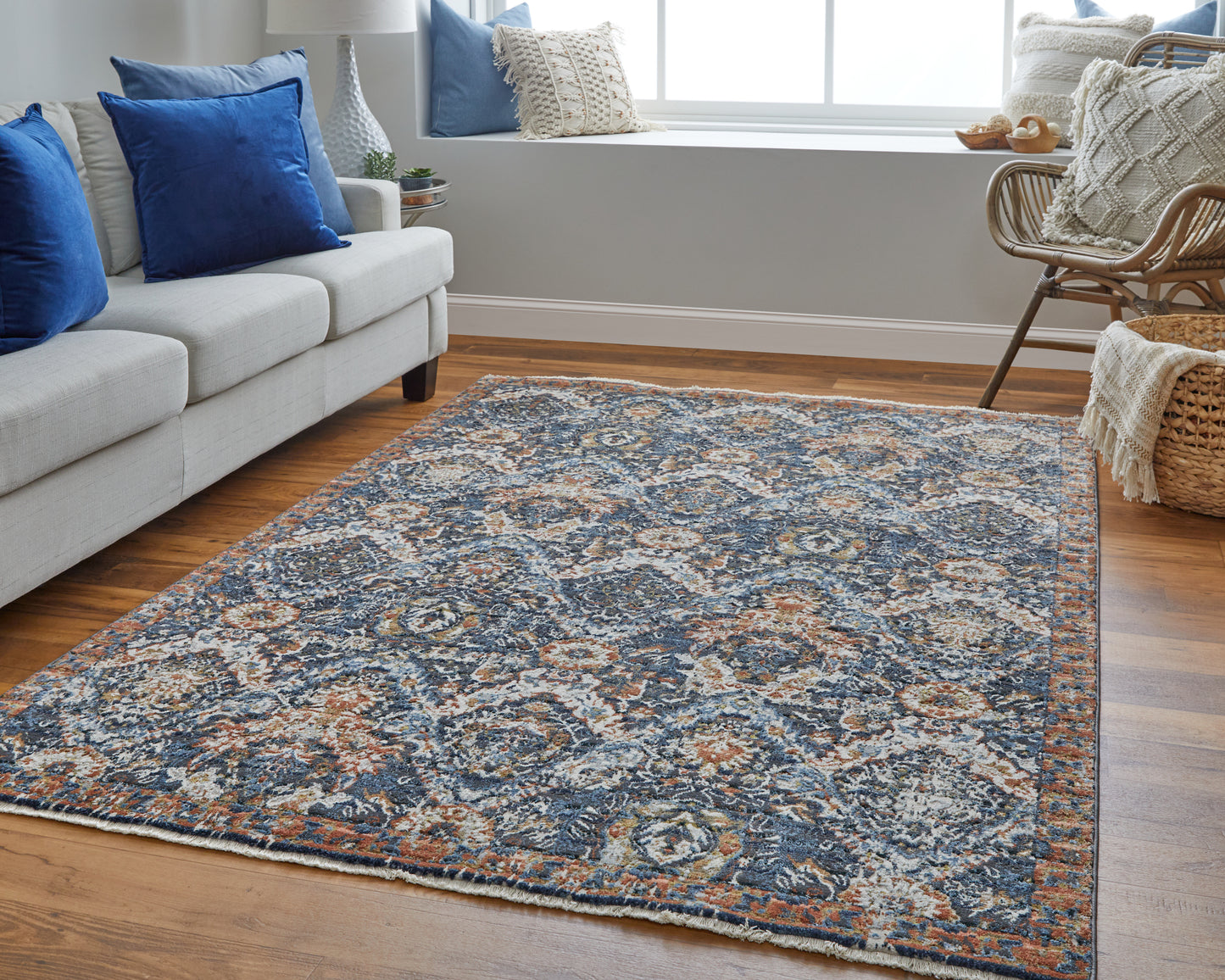 Kaia Transitional Floral & Botanical, Blue/Orange/Ivory