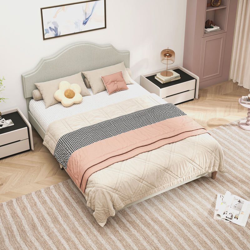 Queen Size Bed Frame Upholstered Platform Bed with Adjustable Headboard,Linen Fabric Padded,Modern Simple Style Platform Bed No Box Spring Needed, Easy Assembly, Beige