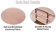 Convertible Sleeper Sofa Bed with Cylindrical Pillow, Corduroy Folding Mattress Couch with Fixed-Shape Frame, Floor Sofa Lounge Couch for Living Room Bedroom (Pink)