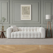 Eden Modern Tufted Chesterfield Boucle Fabric Sofa in Cream, Luxurious Living Room Furniture 33'H x 86.6'W x 37.4'D
