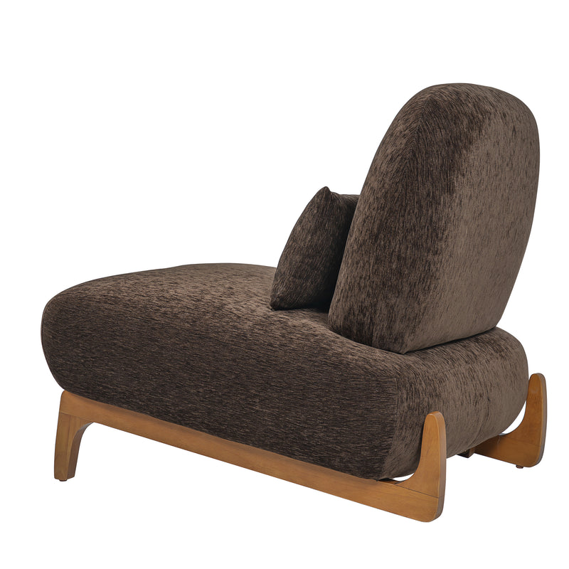 Modern Armless Accent Chair with Curved Wood Base, Linen Upholstered Slipper Chair with Lumbar Pillow, High-Back Lounge Chair for Living Room, Bedroom & Reading Nook,
