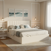Large-capacity upholstered storage bed with drawers,Beige,King