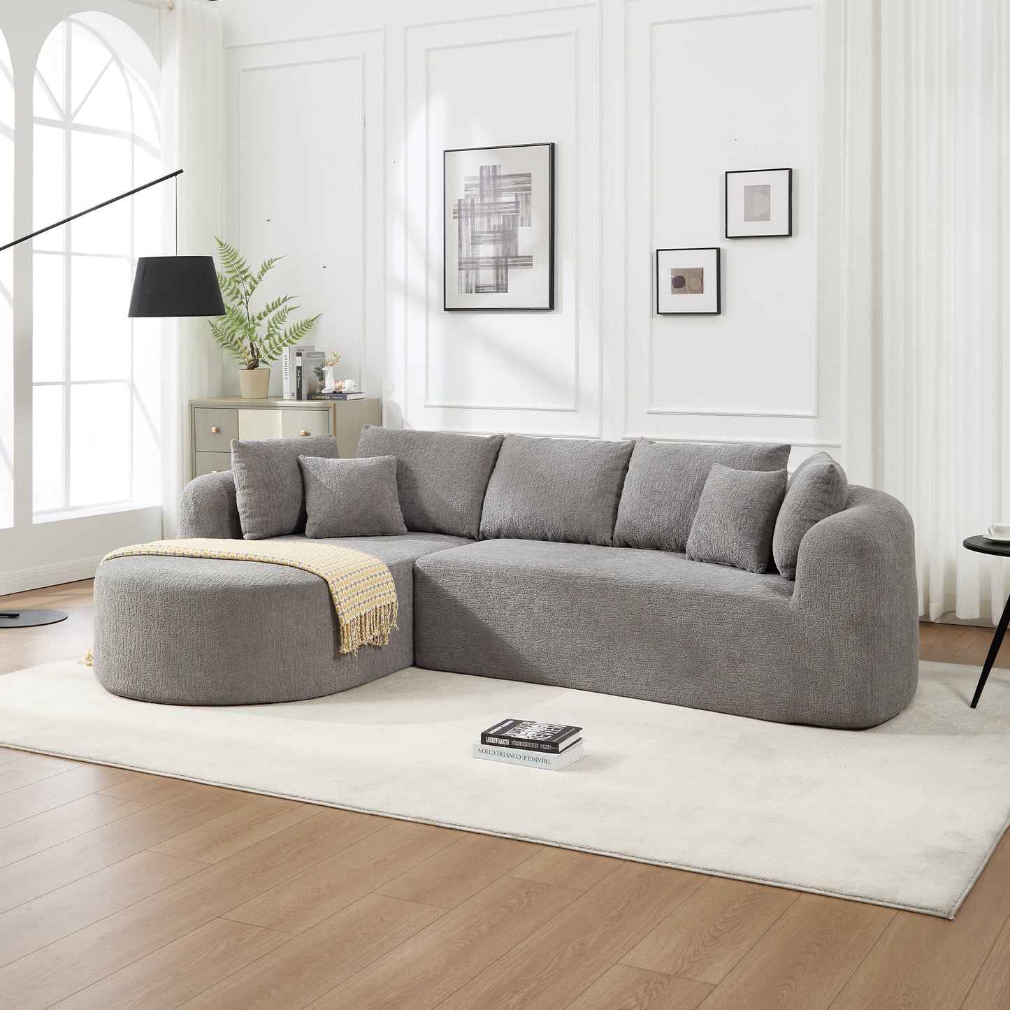 Cloud Sectional Couch, Boneless Sofa for Living Room, Corduroy Modular Couch with L Shape Chaise, Modern Compressed Sofa in a Box, Memory Foam Filling (LIGHT GREY)