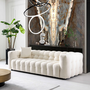 Eden Modern Tufted Chesterfield Boucle Fabric Sofa in Cream, Luxurious Living Room Furniture 33'H x 86.6'W x 37.4'D