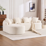 Boneless L-Shape Sectional Sofa with Curved Chaise,White Modular Chenille Compression Couch,30D High-Density Foam,Minimalist Modular Couches Sleeper for Living Room Bedroom Apartment Lounge.