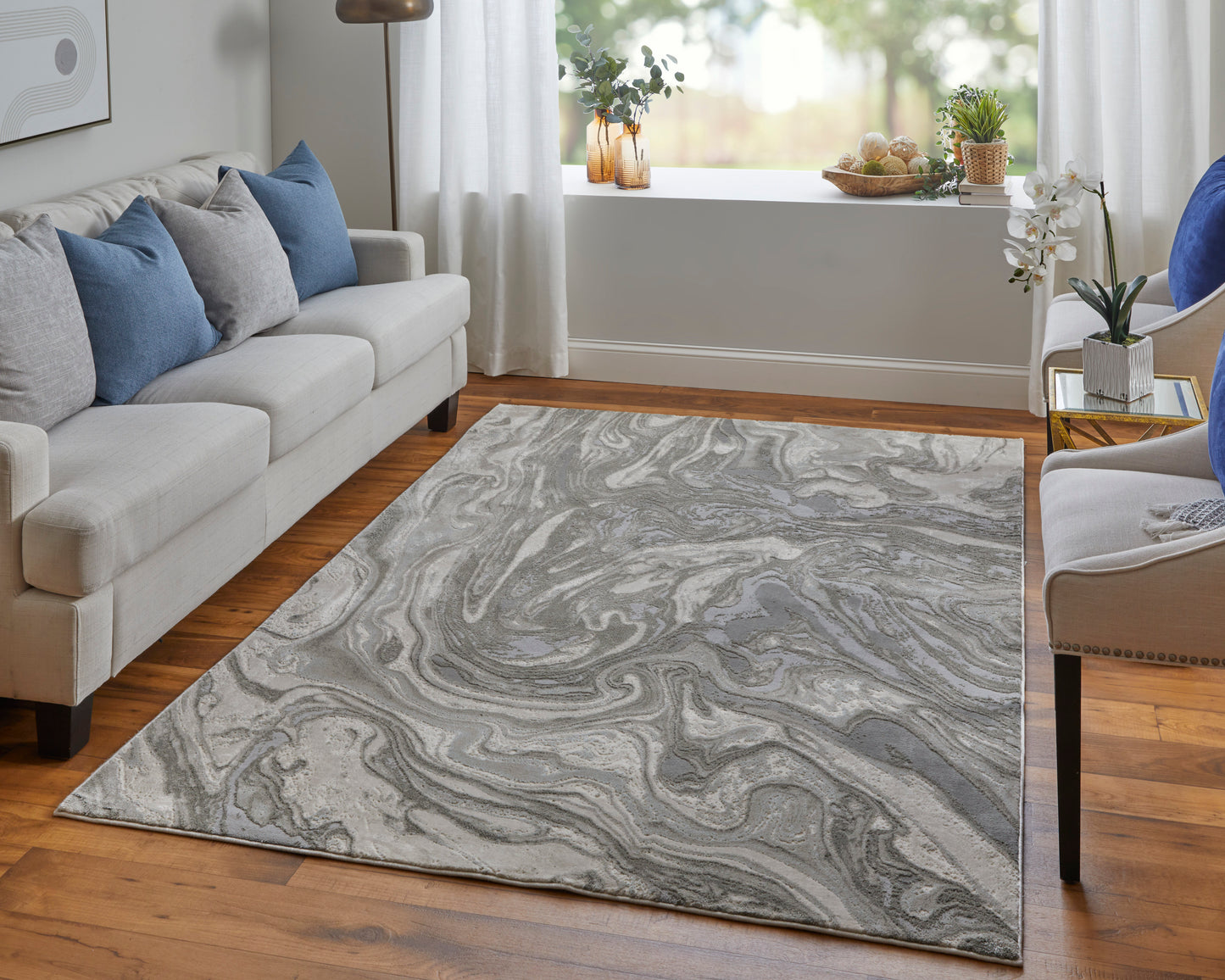 Prasad Modern Watercolor, Gray/Ivory/Silver