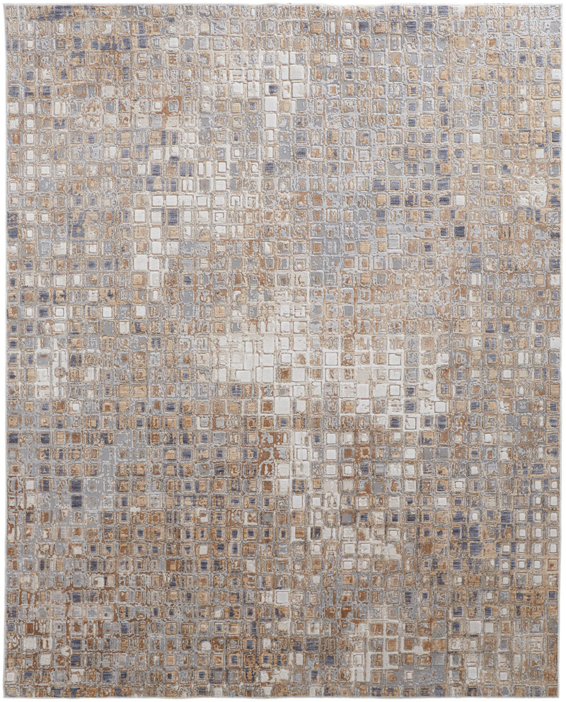 Laina Transitional Geometric, Tan/Ivory/Blue