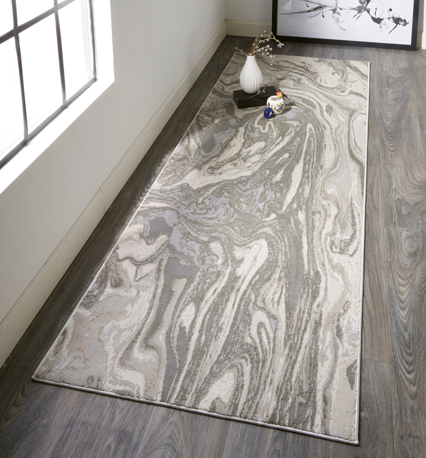 Prasad Modern Watercolor, Gray/Ivory/Silver