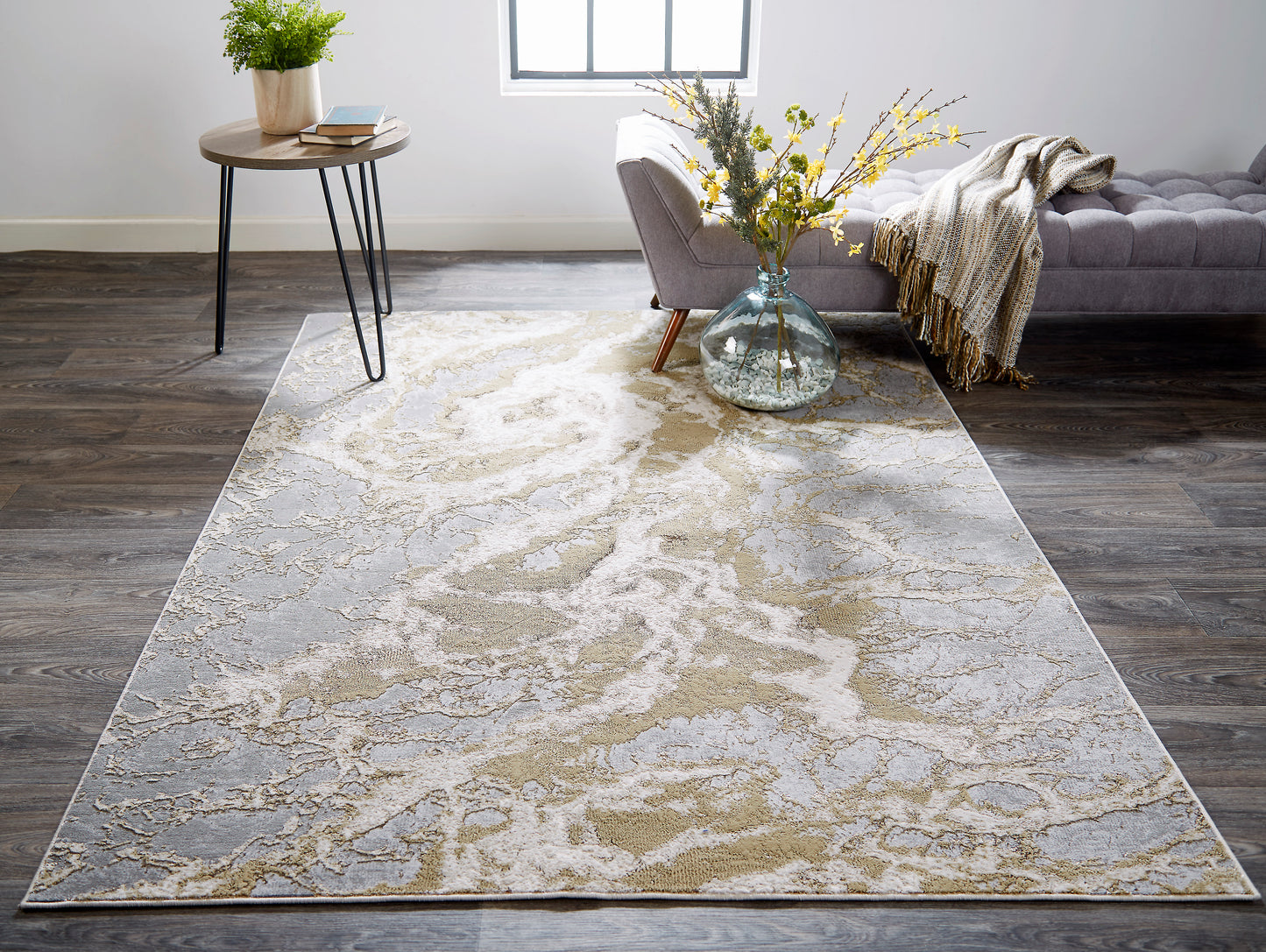 Aura Modern Abstract, Ivory/Silver/Gold
