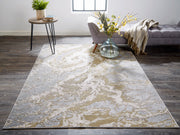 Aura Modern Abstract, Ivory/Silver/Gold