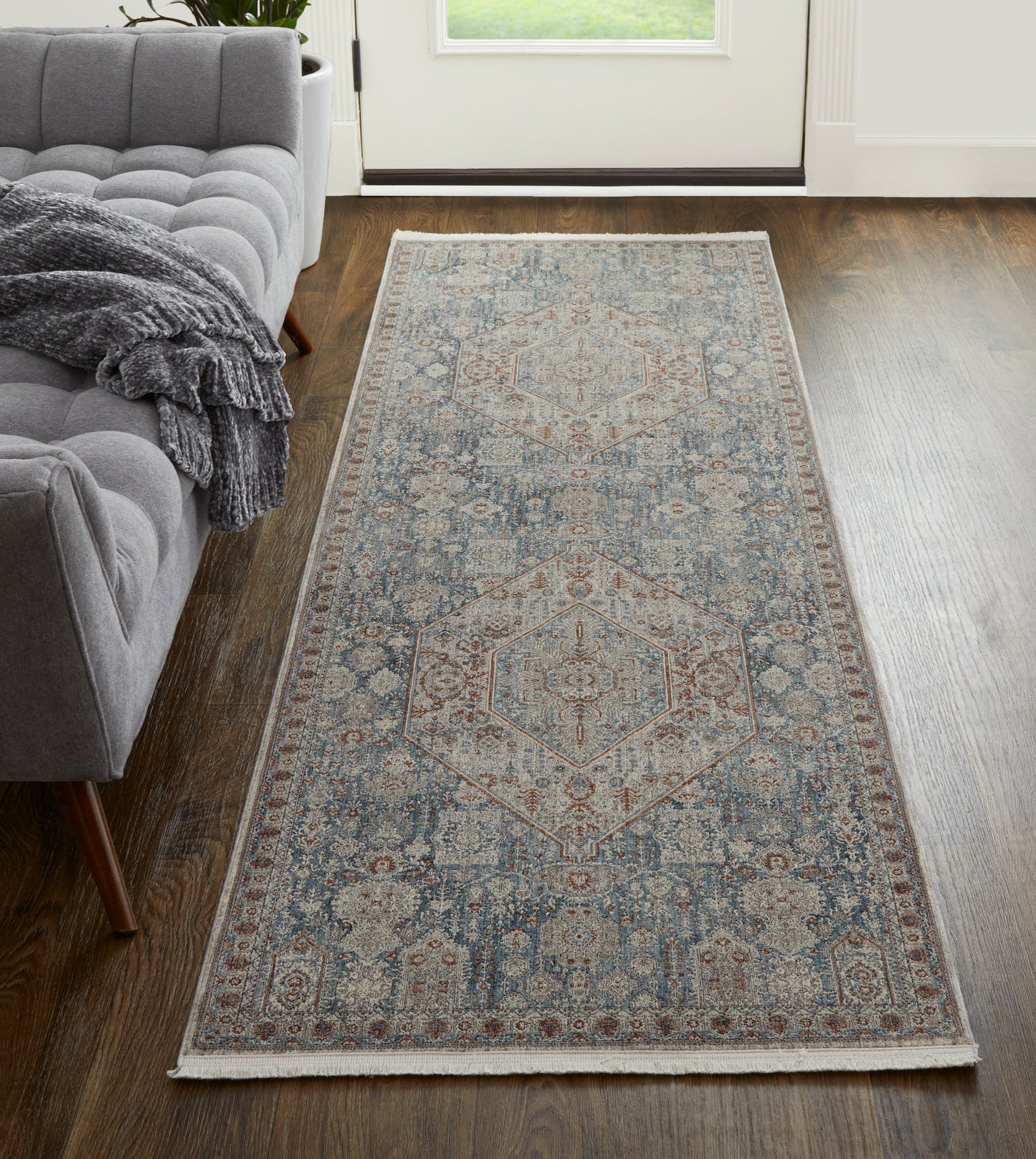 Marquette Transitional Medallion, Blue/Ivory