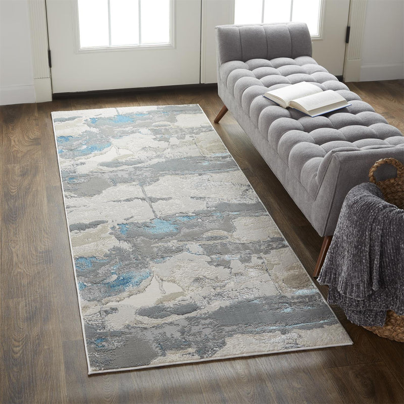 Azure Modern Watercolor, Ivory/Gray/Blue