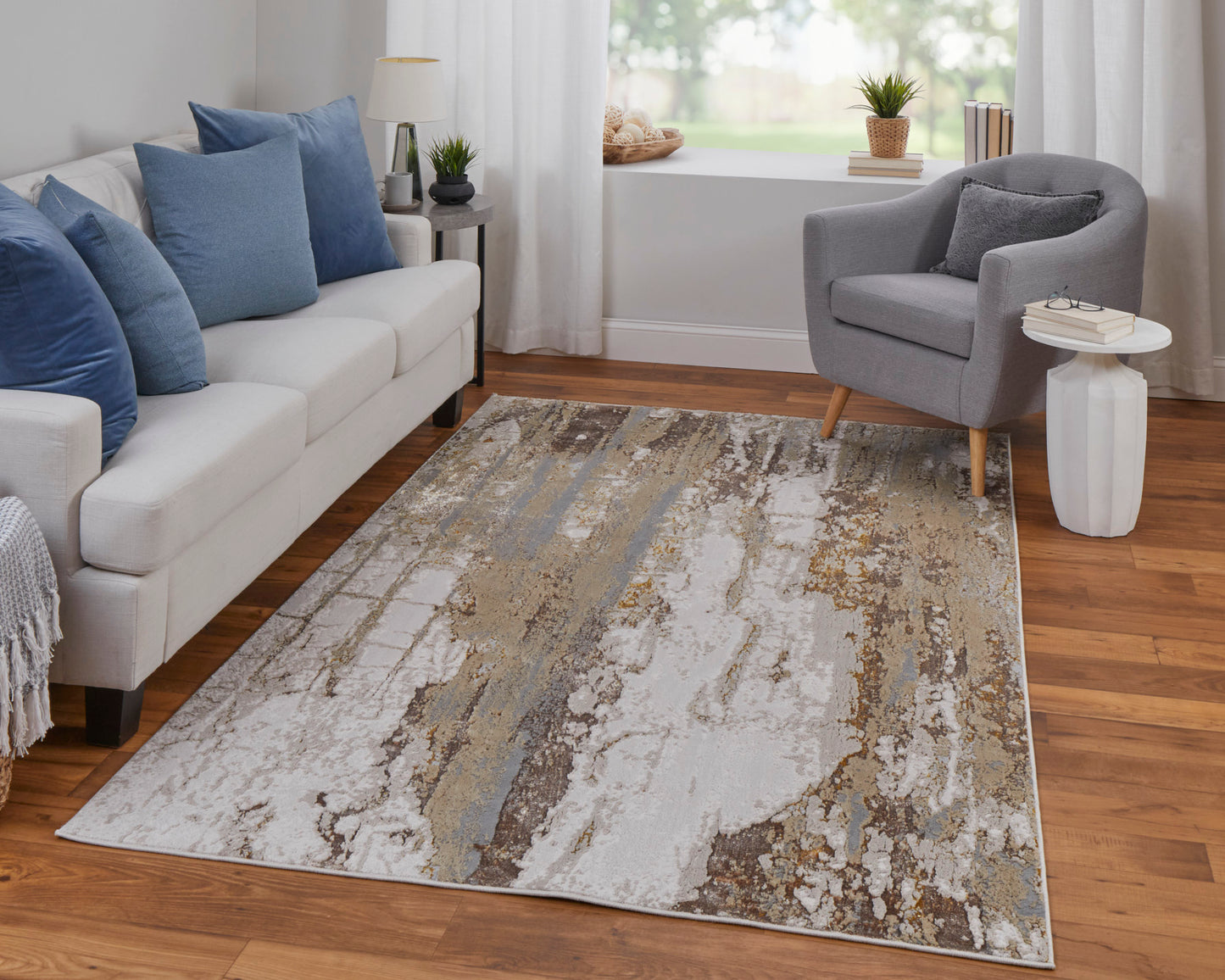 Aura Modern Abstract, Ivory/Gold/Brown