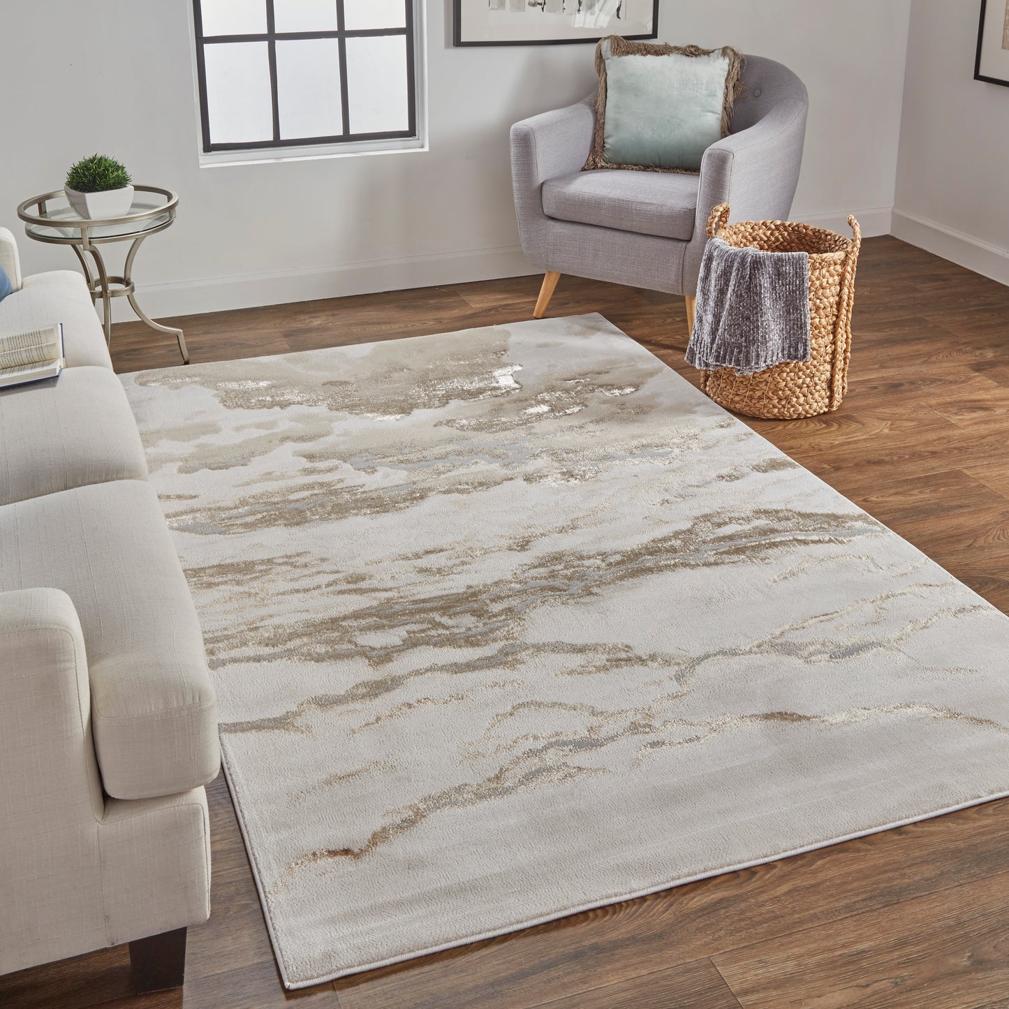 Aura Modern Abstract, Ivory/Tan/Gray