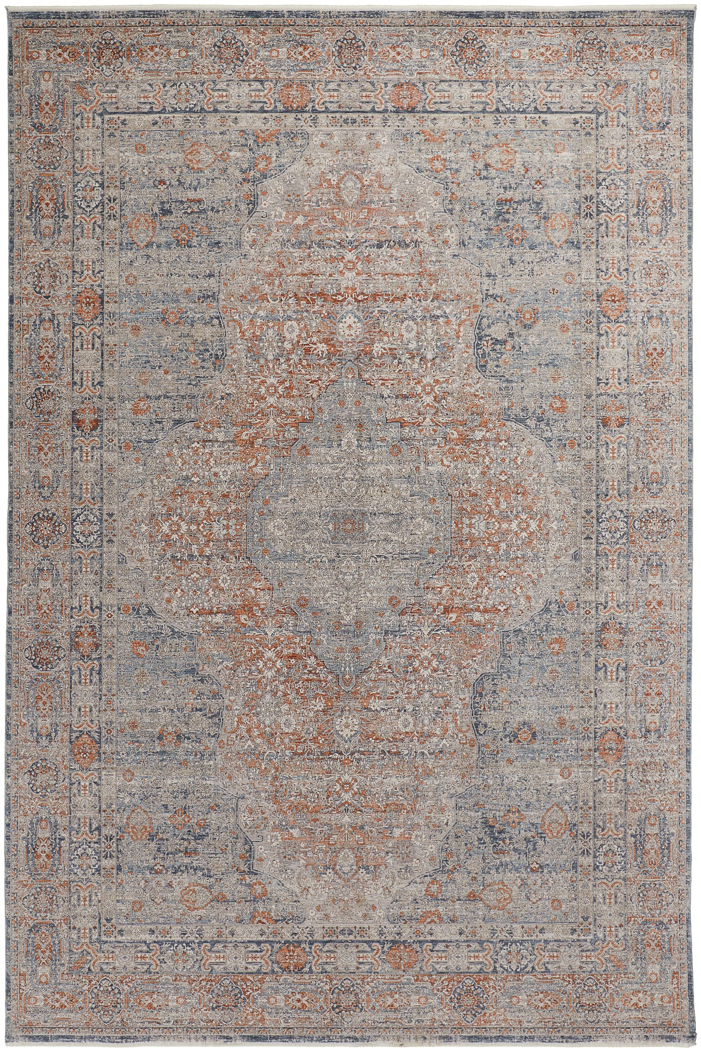 Marquette Transitional Medallion, Gray/Ivory/Orange