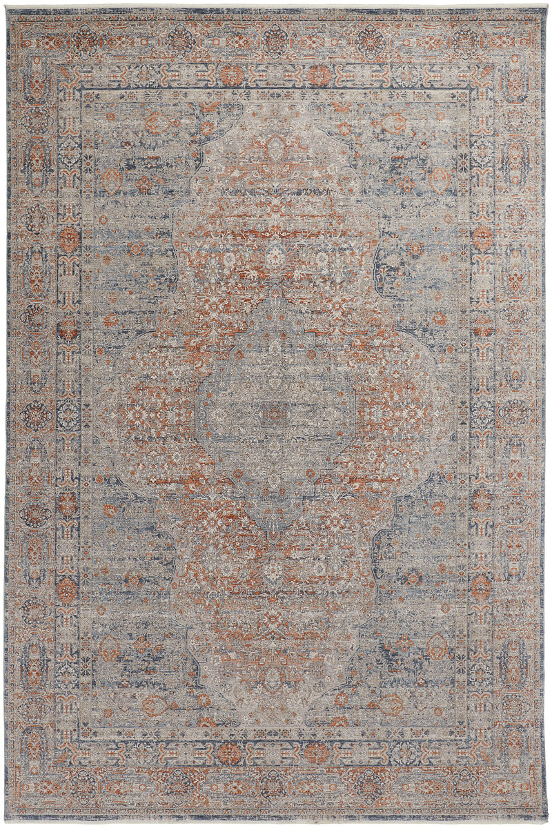 Marquette Transitional Medallion, Gray/Ivory/Orange