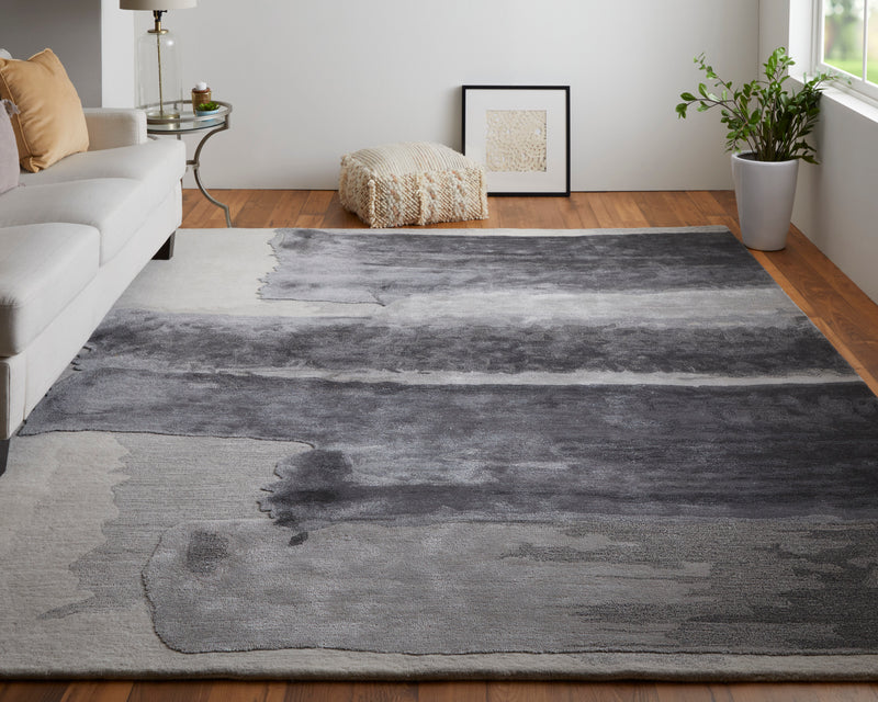 Anya Transitional Abstract, Gray/Blue/Ivory