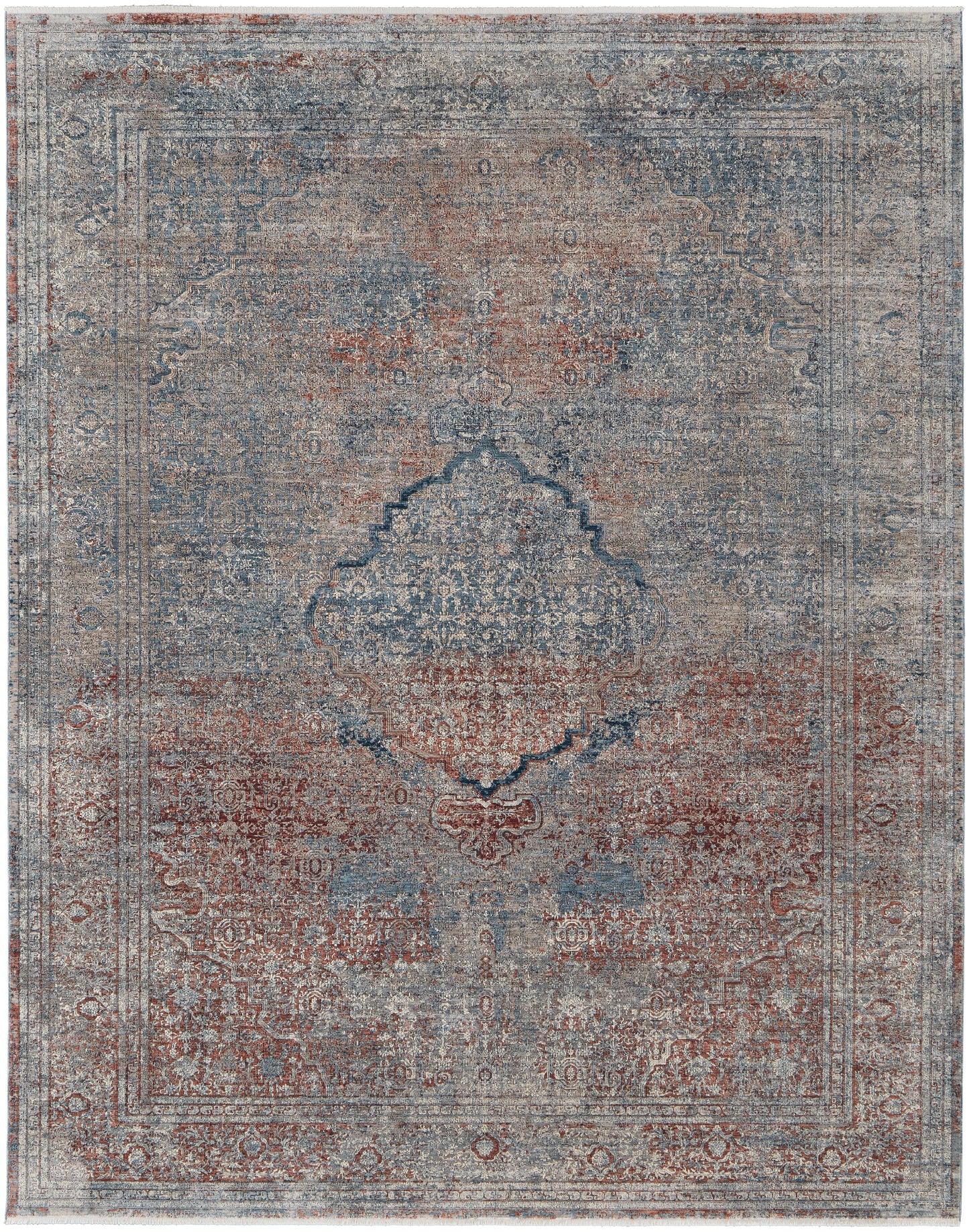 Marquette Transitional Medallion, Blue/Red/Gray