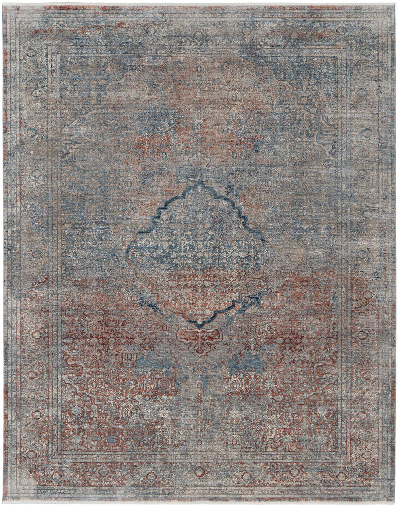 Marquette Transitional Medallion, Blue/Red/Gray