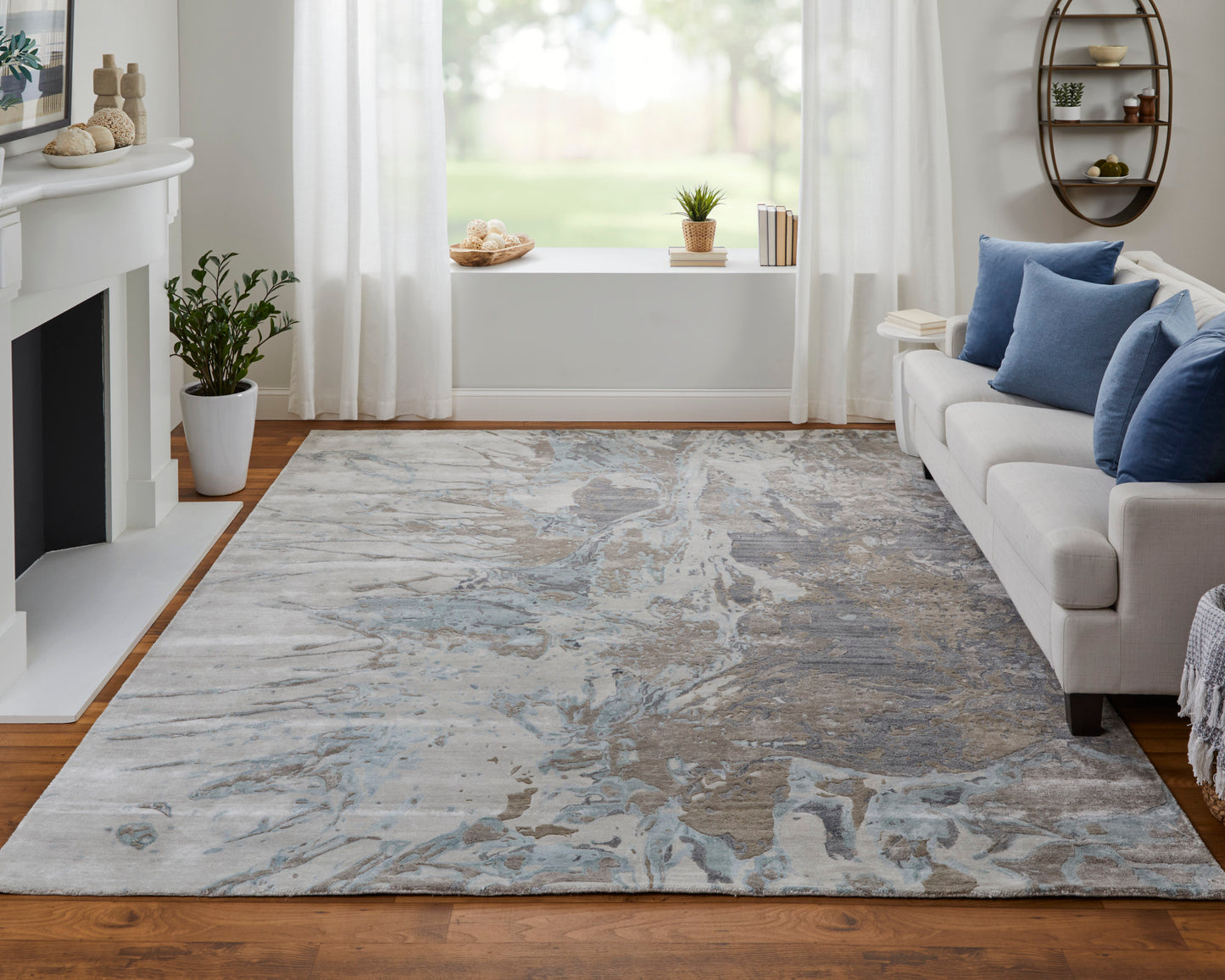 Zarah Modern Watercolor, Gray/Tan/Blue