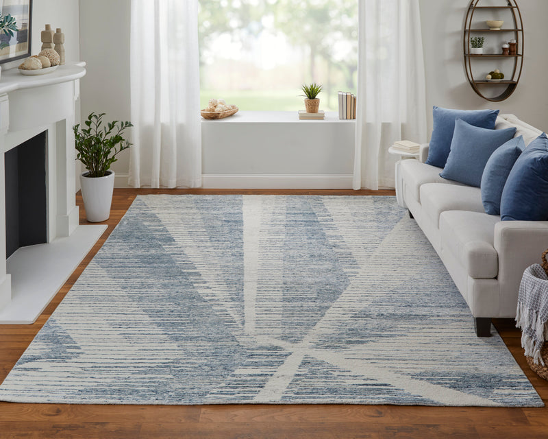Brighton Modern Abstract, Ivory/Blue/Silver