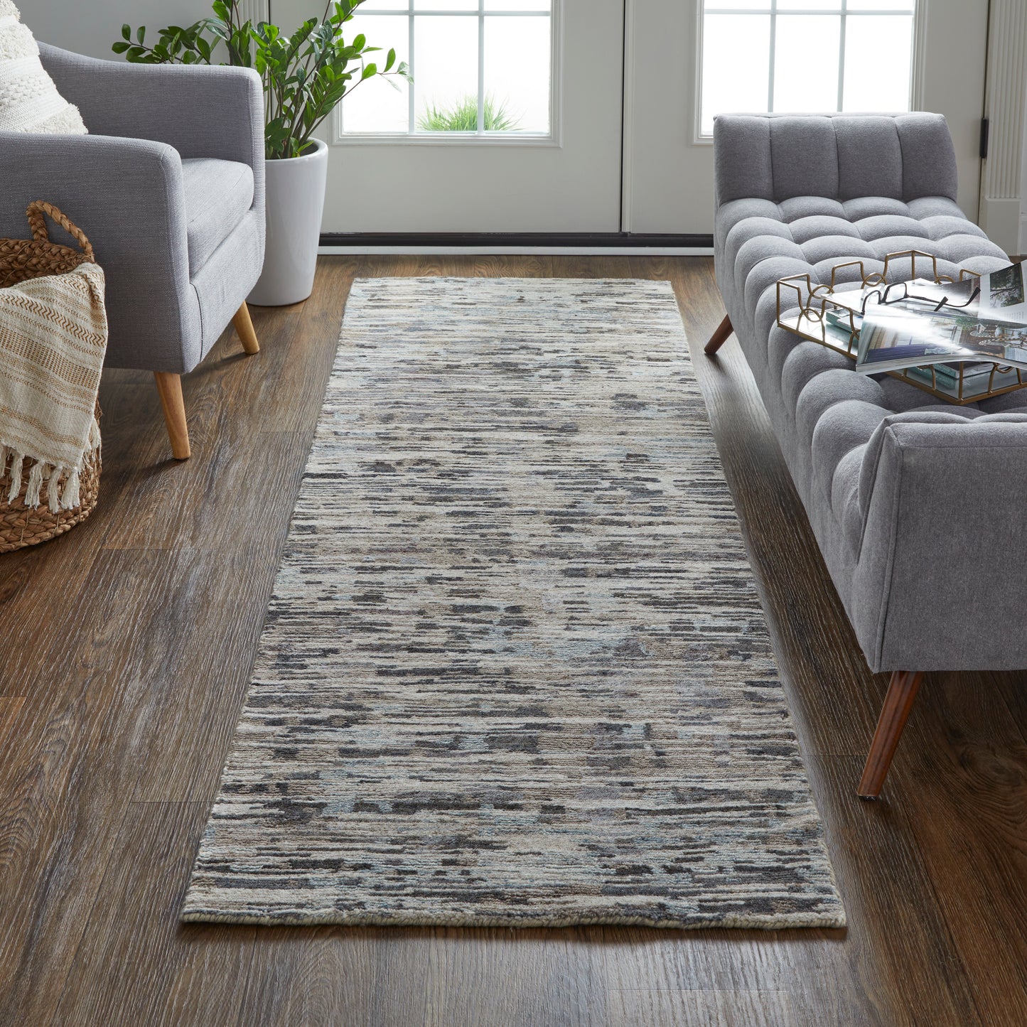 Conroe Modern Abstract, Gray/Blue/Silver