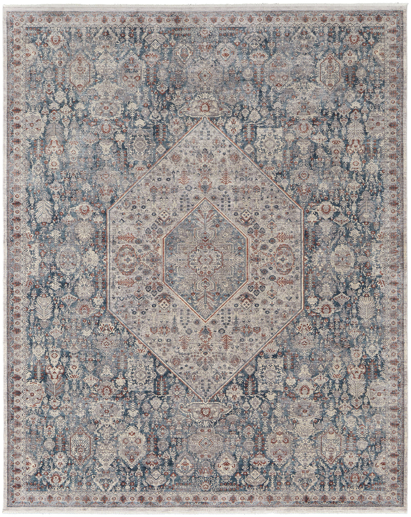 Marquette Transitional Medallion, Blue/Ivory