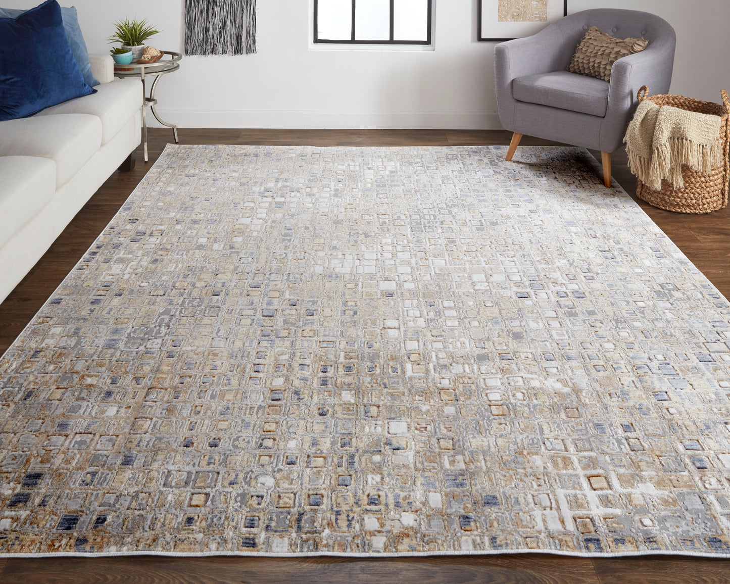Laina Transitional Geometric, Tan/Ivory/Blue