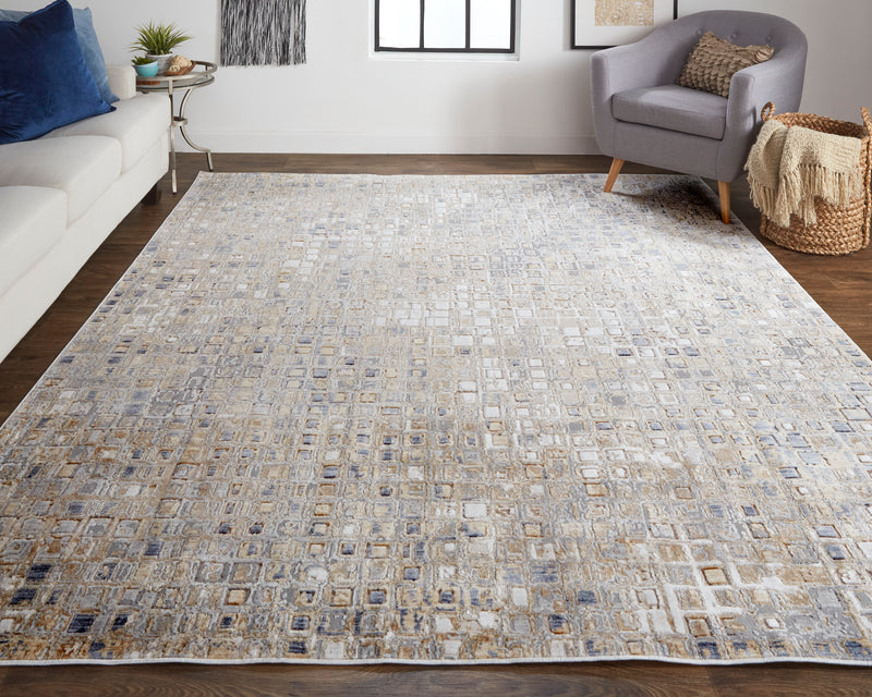 Laina Transitional Geometric, Tan/Ivory/Blue