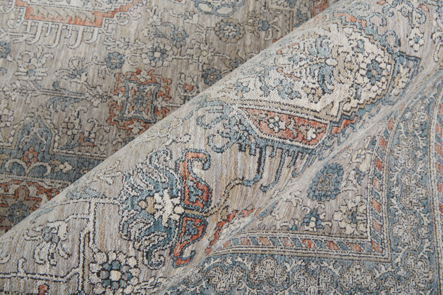 Marquette Transitional Oriental, Taupe/Silver/Blue