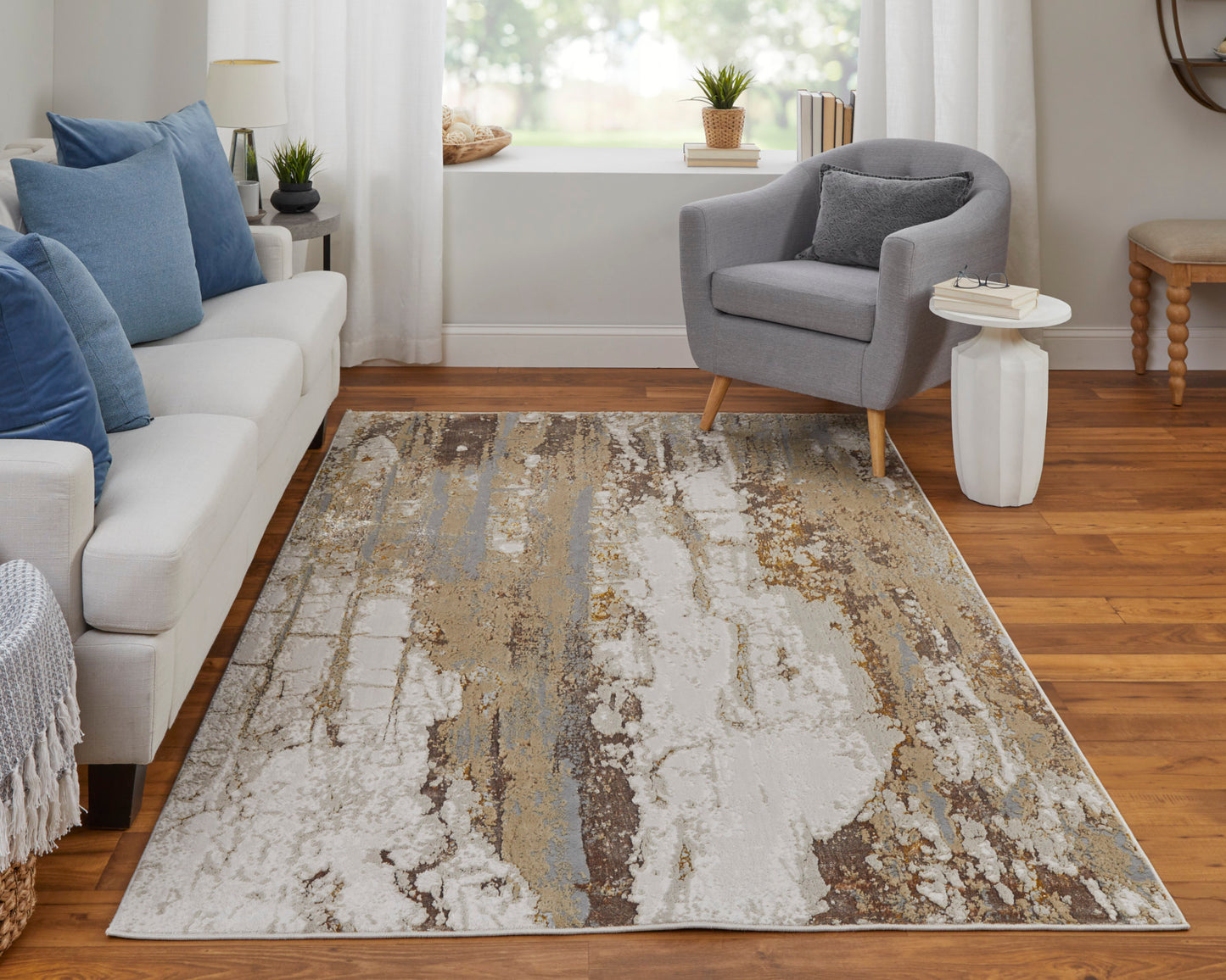 Aura Modern Abstract, Ivory/Gold/Brown