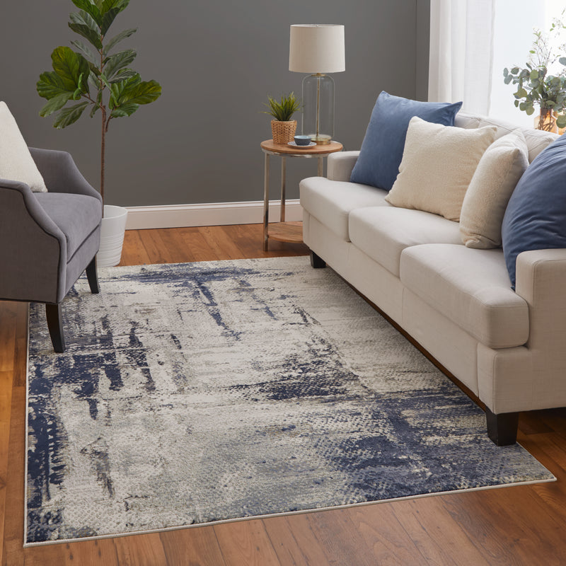 Mandana Modern Abstract, Ivory/Blue