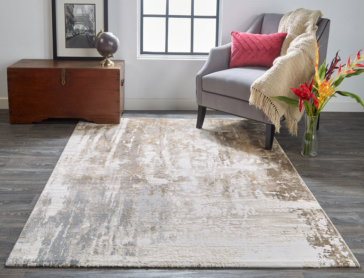 Parker Transitional Abstract, Tan/Ivory/Gray