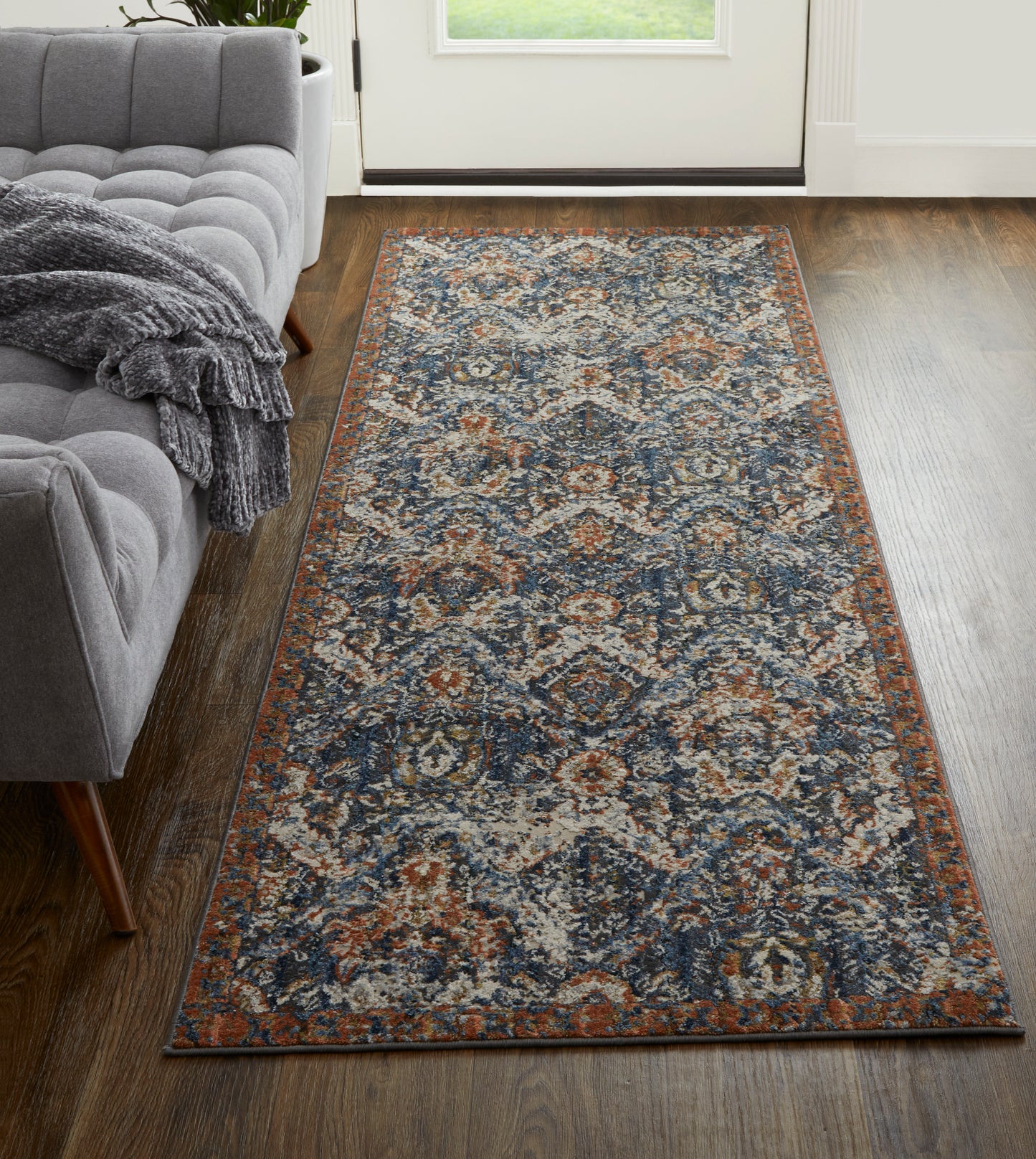 Kaia Transitional Floral & Botanical, Blue/Orange/Ivory