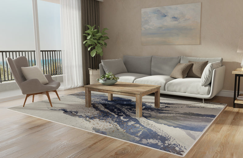 Mandana Modern Abstract, Ivory/Blue