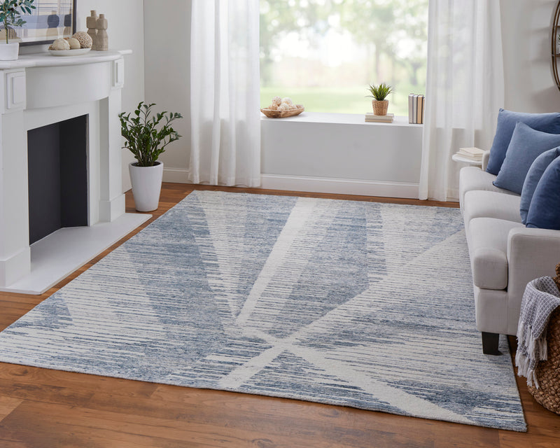 Brighton Modern Abstract, Ivory/Blue/Silver