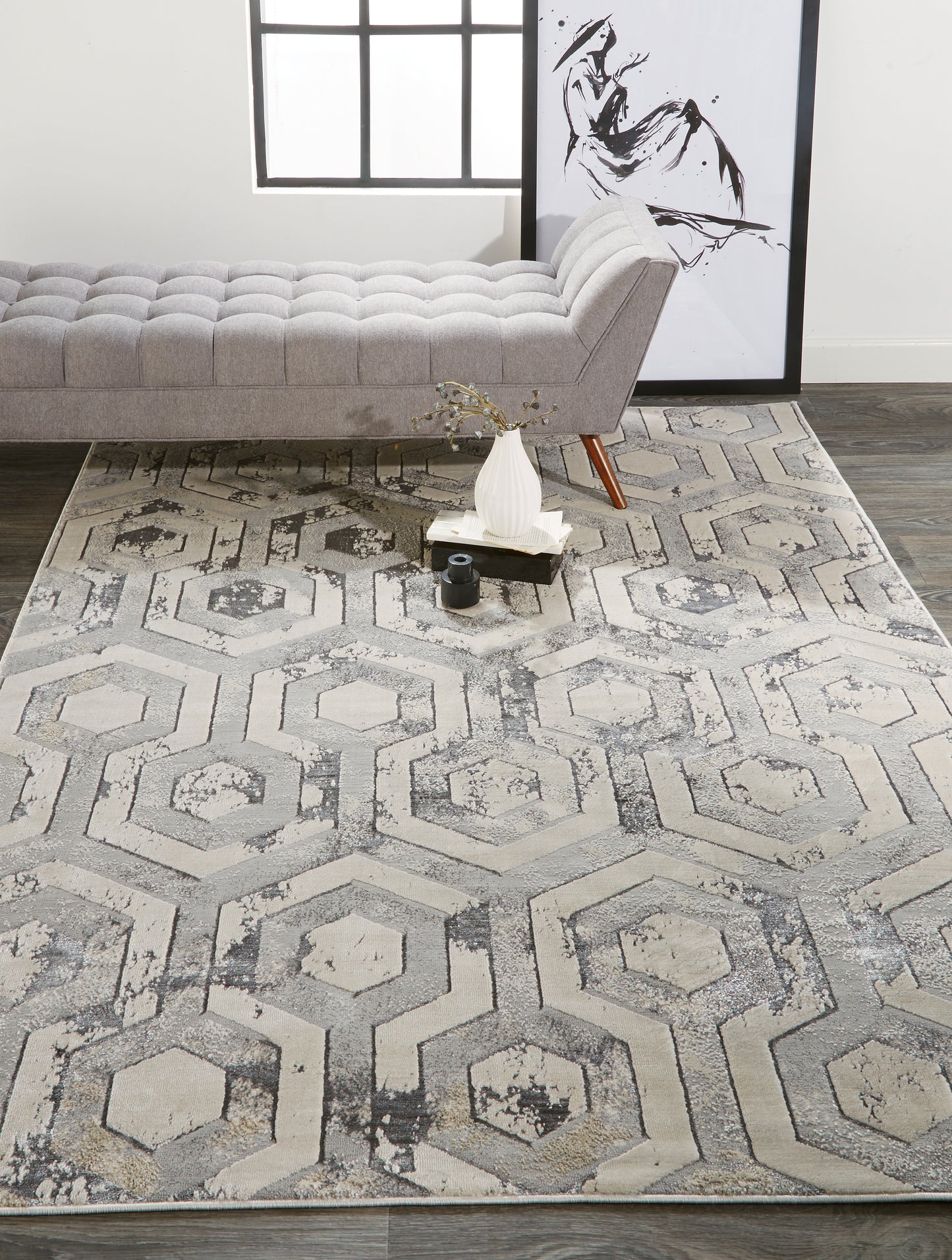 Micah Modern Distressed, Gray/Taupe/Silver