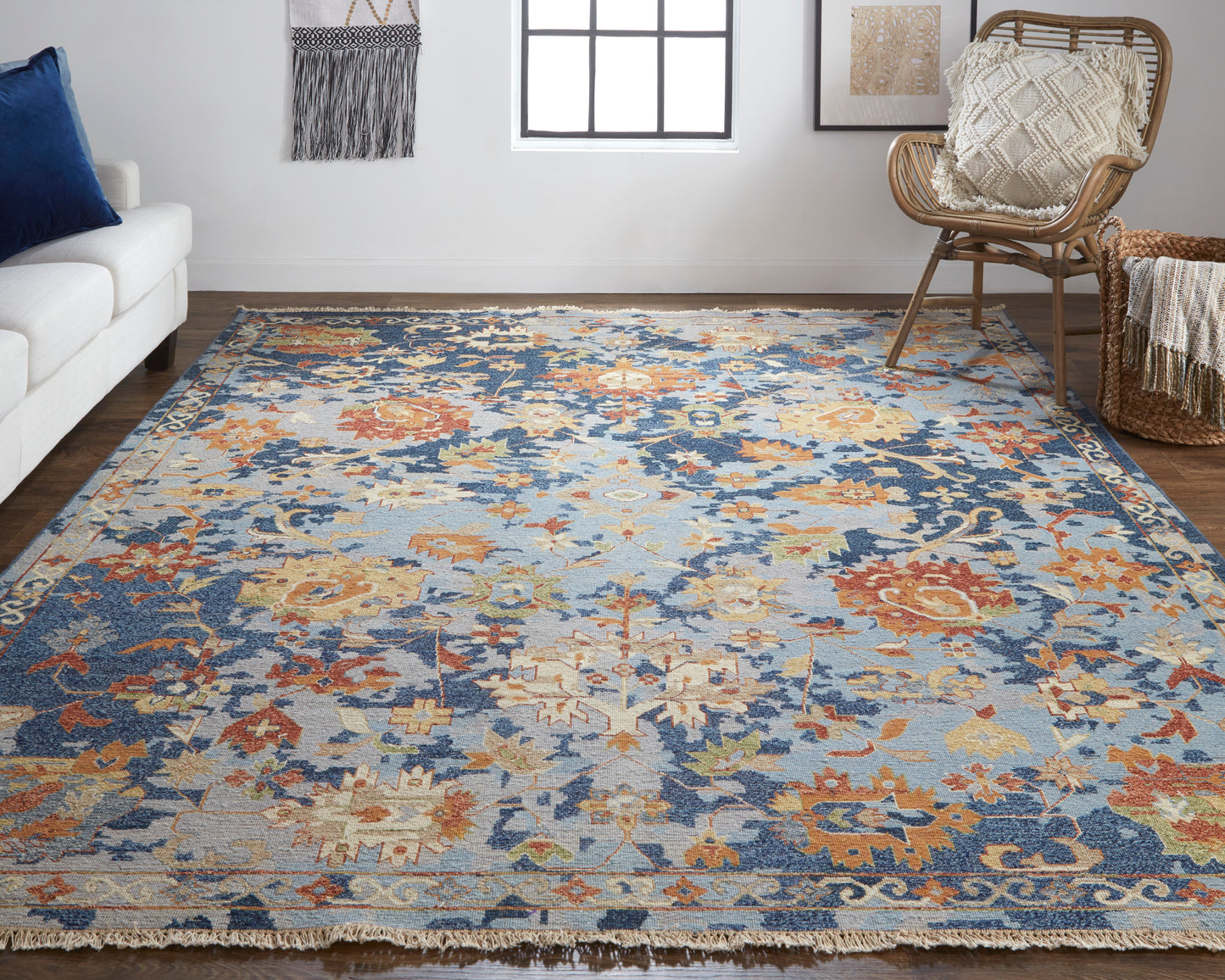 Leylan Transitional Floral & Botanical, Blue/Orange/Red