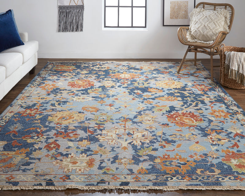 Leylan Transitional Floral & Botanical, Blue/Orange/Red
