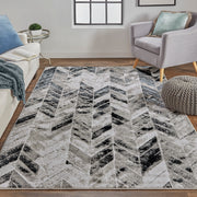 Micah Modern Chevron, Black/Gray/Silver