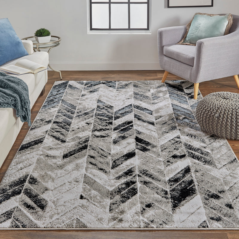 Micah Modern Chevron, Black/Gray/Silver