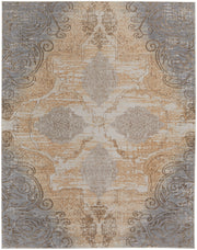 Celene Traditional Medallion, Silver/Tan/Gray