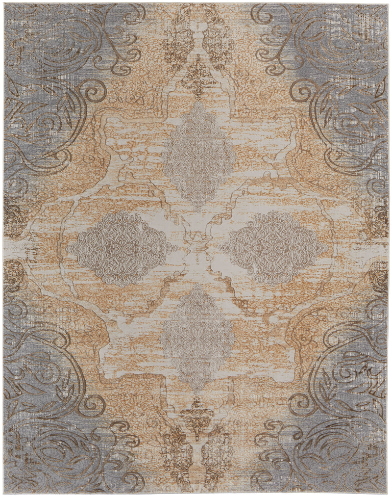 Celene Traditional Medallion, Silver/Tan/Gray