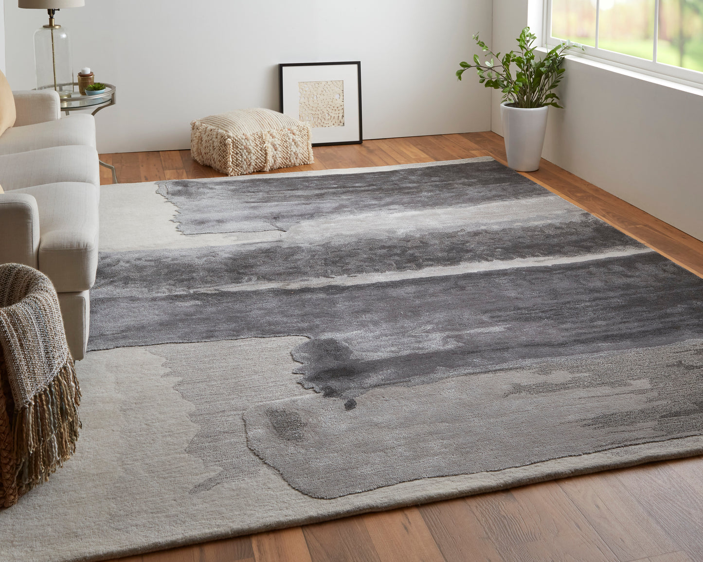 Anya Transitional Abstract, Gray/Blue/Ivory