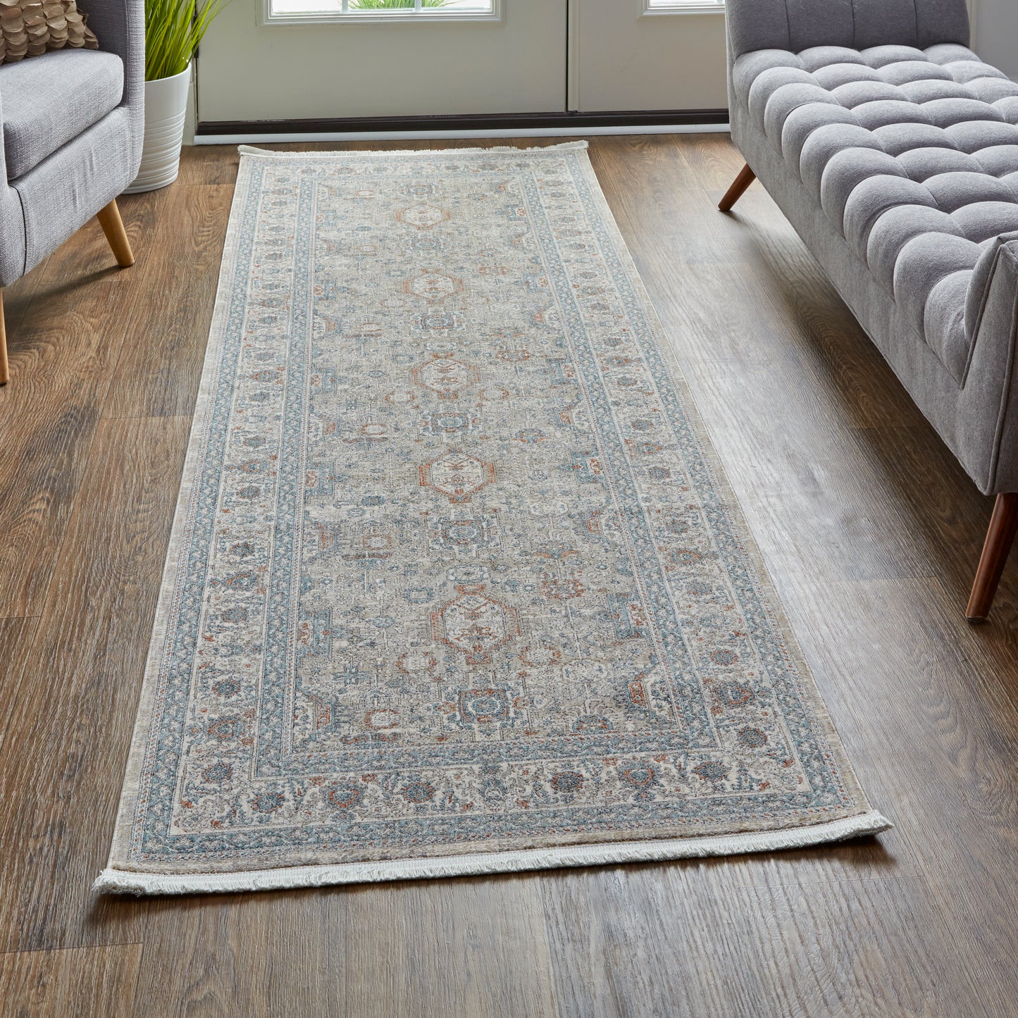 Marquette Transitional Oriental, Taupe/Silver/Blue
