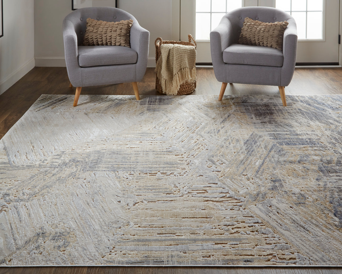 Laina Transitional Abstract, Tan/Ivory/Gray