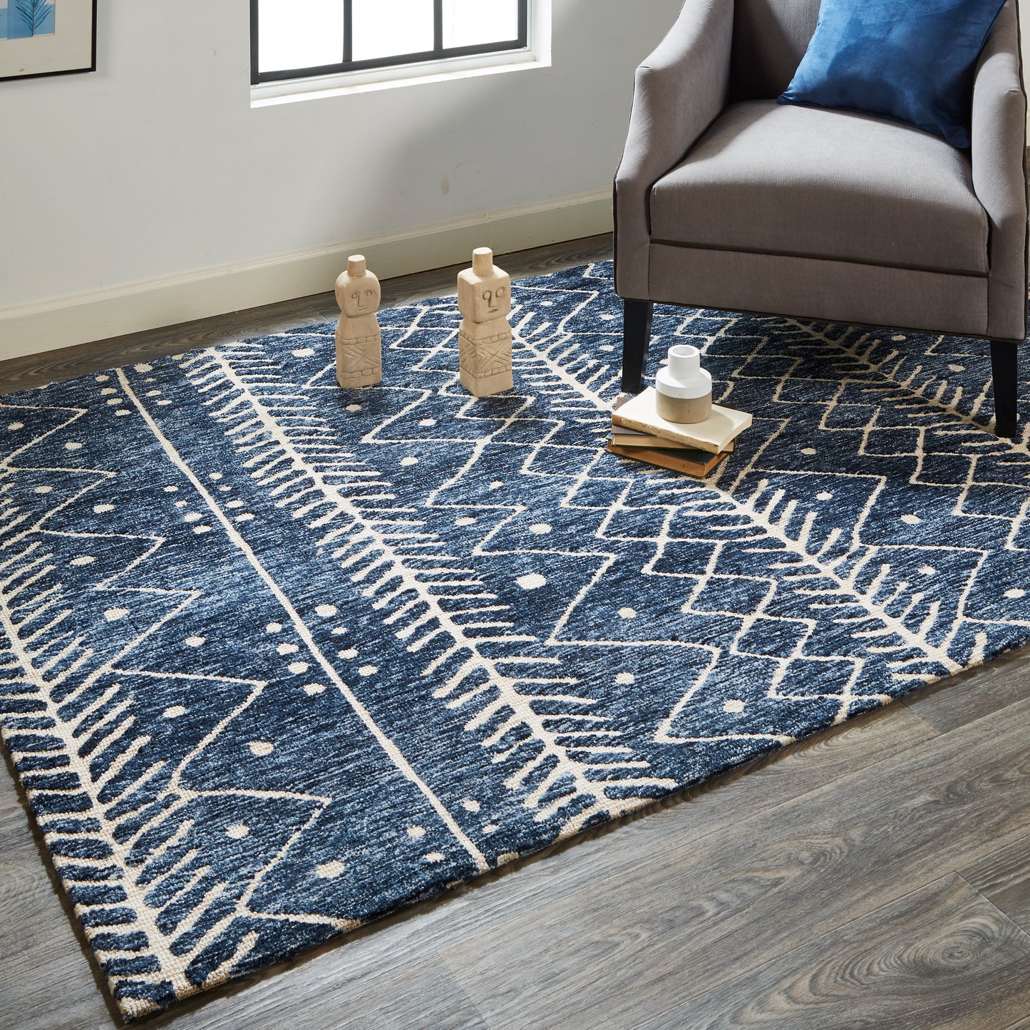 Colton Modern Geometric, Blue/Ivory
