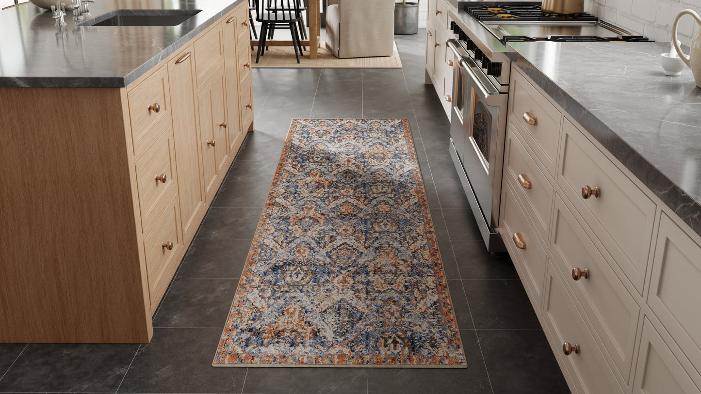 Kaia Transitional Floral & Botanical, Blue/Orange/Ivory