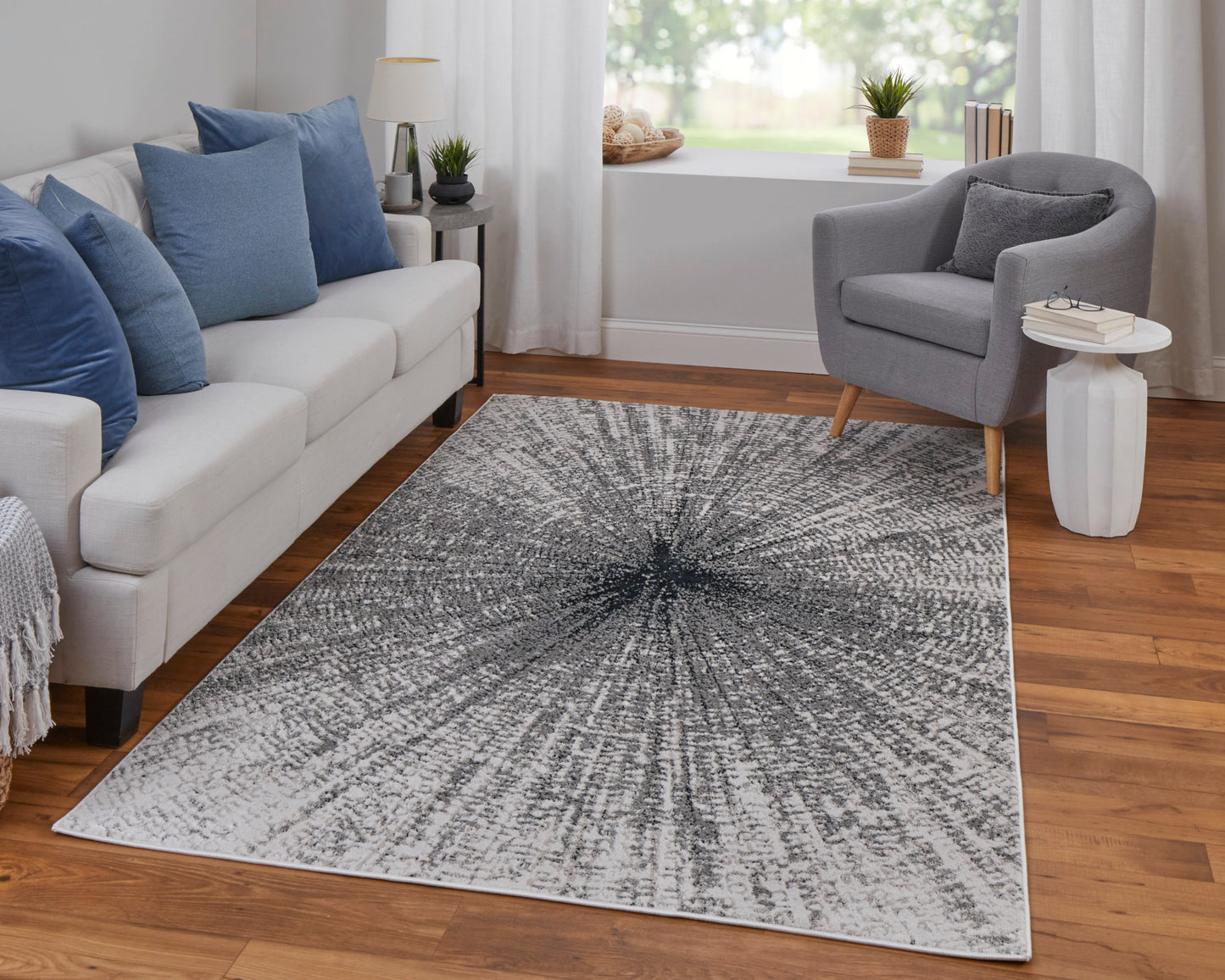 Micah Modern Abstract, Ivory/Gray/Blue