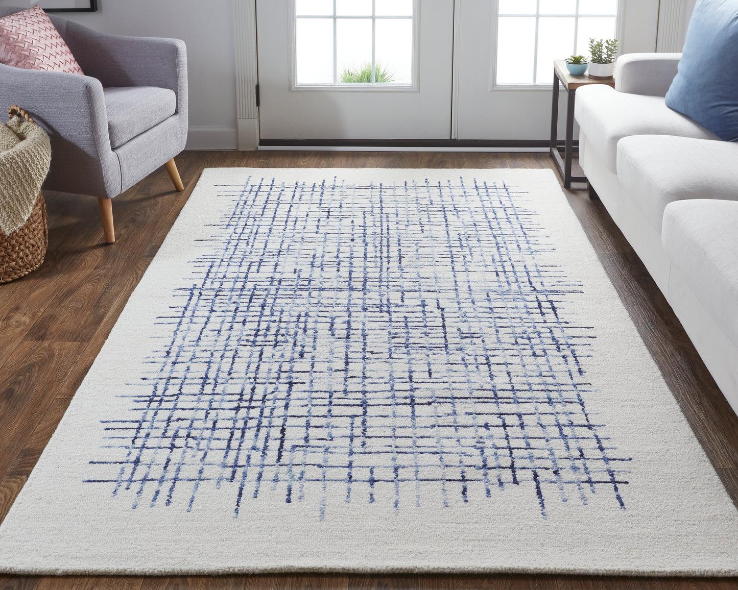 Maddox Transitional Abstract, Ivory/Blue